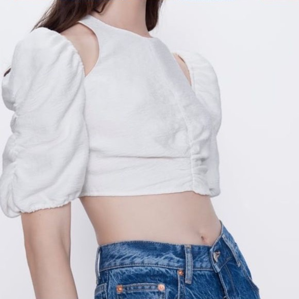 Zara puff sleeve tank cropped shirt blouse